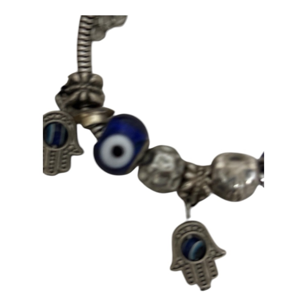 Evil Eye Charm/Bead 7.5" Bracelet Silver-Tone Women - Picture 3 of 7